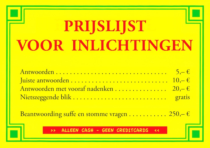 Prijslijst voor Inlichtingen