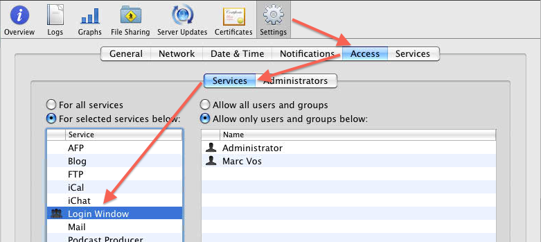 Allow LoginWindow for some Users Mac OS X 10.5 Server