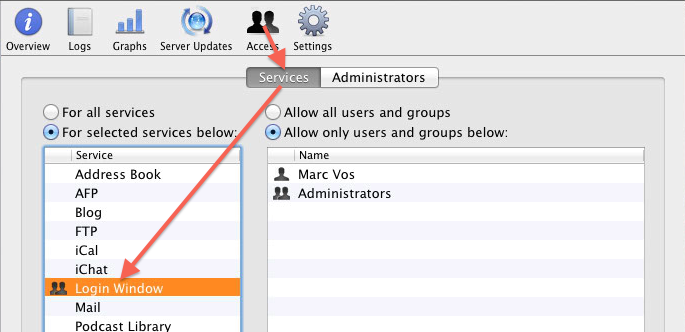 Allow LoginWindow for some Users Mac OS X 10.7 Server